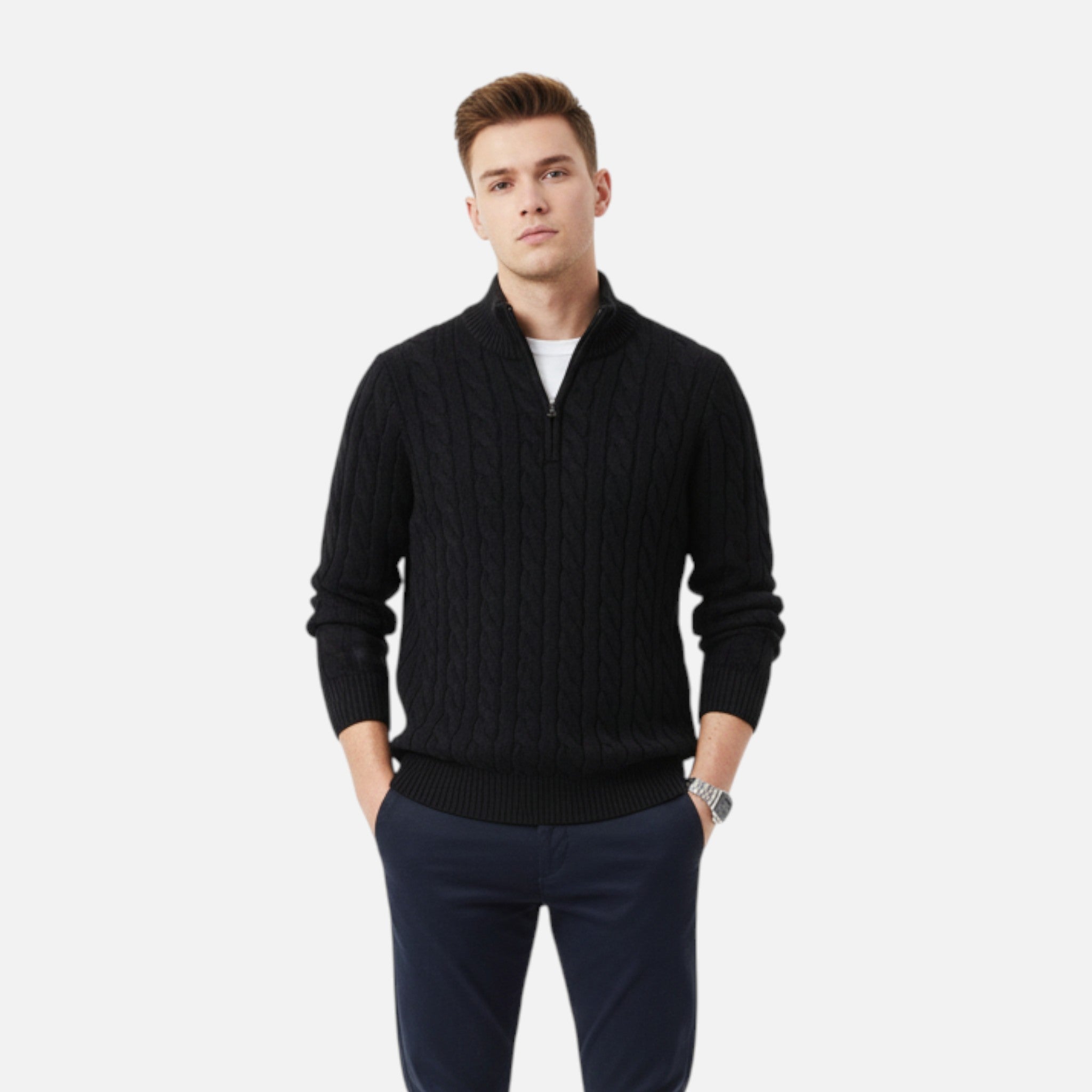 ValantoMode | Men’s Cable Knit Quarter-Zip Sweater