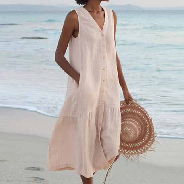 Valantomode | Mina Linen Look Summer Maxi Dress for Effortless Style