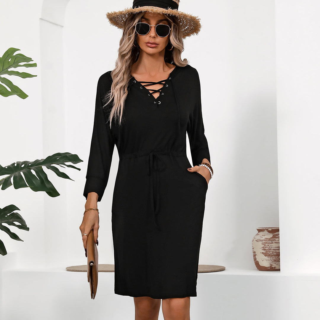Valantomode | Stylish Solid Color Long Sleeve Hooded Dress for Women