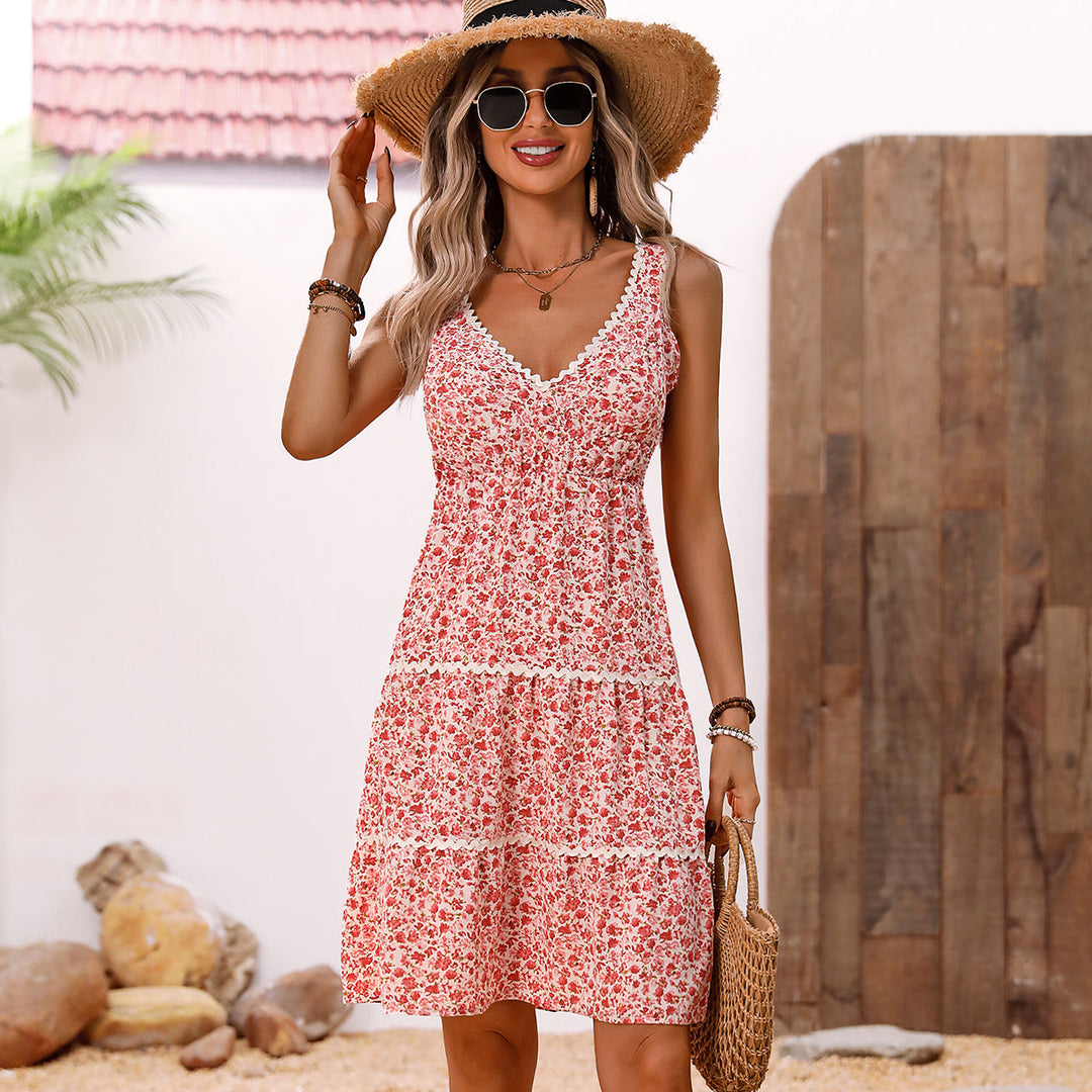 Valantomode | Floral V Neck Patchwork Casual Dress for Effortless Style