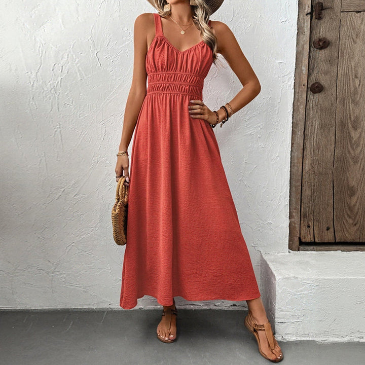 Valantomode | Chic V Neck Sleeveless Solid Dress for Effortless Style