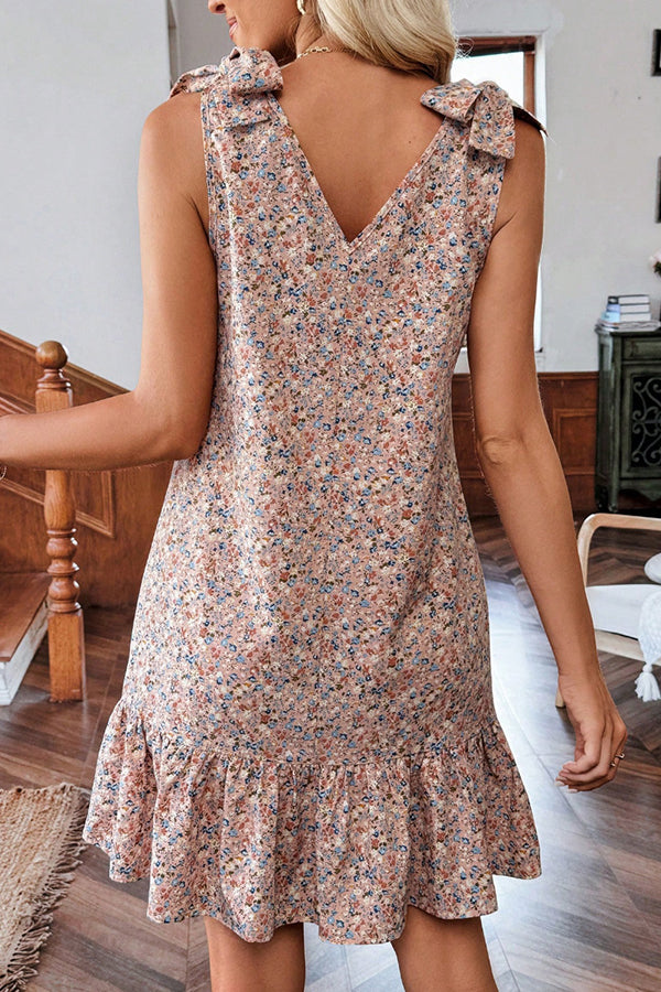 Valantomode | Chic Floral Print Mini Dress with Tie Shoulder Detail