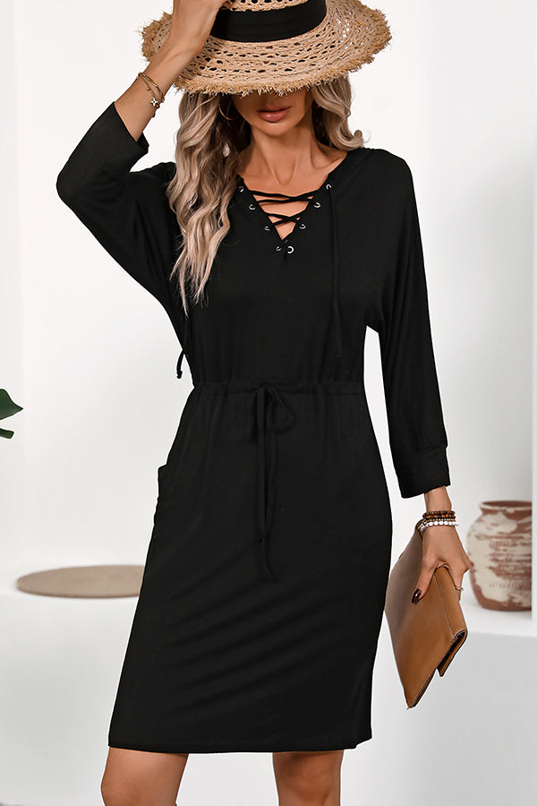 Valantomode | Stylish Solid Color Long Sleeve Hooded Dress for Women