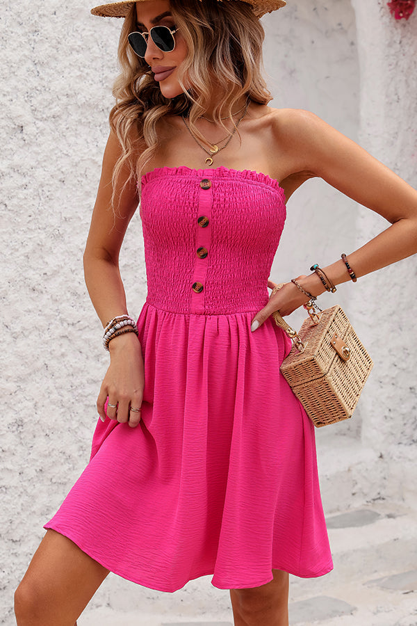 Valantomode | Chic Solid Smocked Mini Dress for Effortless Style