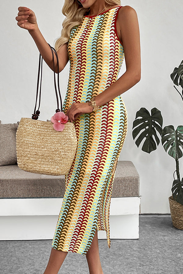 Valantomode | Chic Colorful Striped Slim Dress with Side Slit