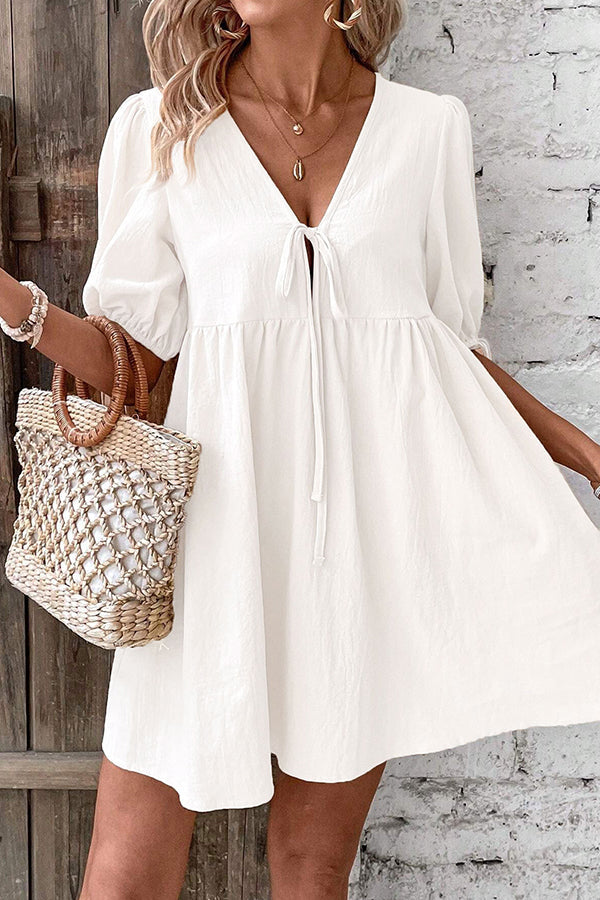 Valantomode | Chic Tie-Front Solid Mini Dress for Effortless Style