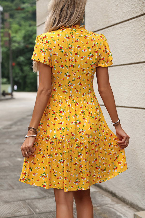 Valantomode | Cute V Neck Floral Mini Dress for Trendy Fashionistas