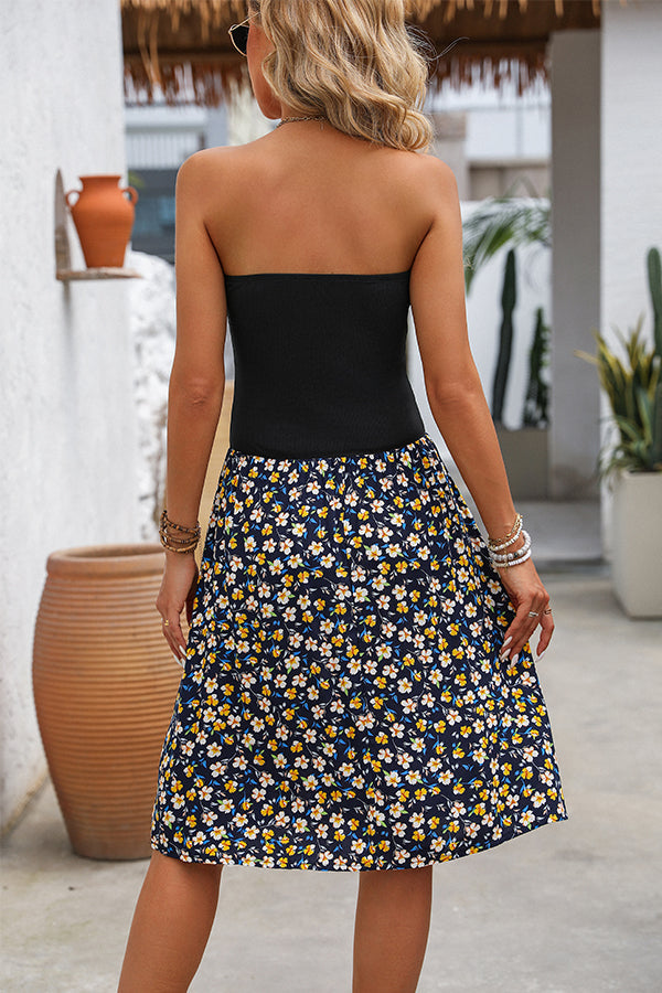 Valantomode | Chic Floral Bandeau Mini Dress for Effortless Style