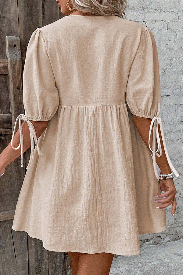 Valantomode | V Neck Tie Front Casual Mini Dress for Effortless Style