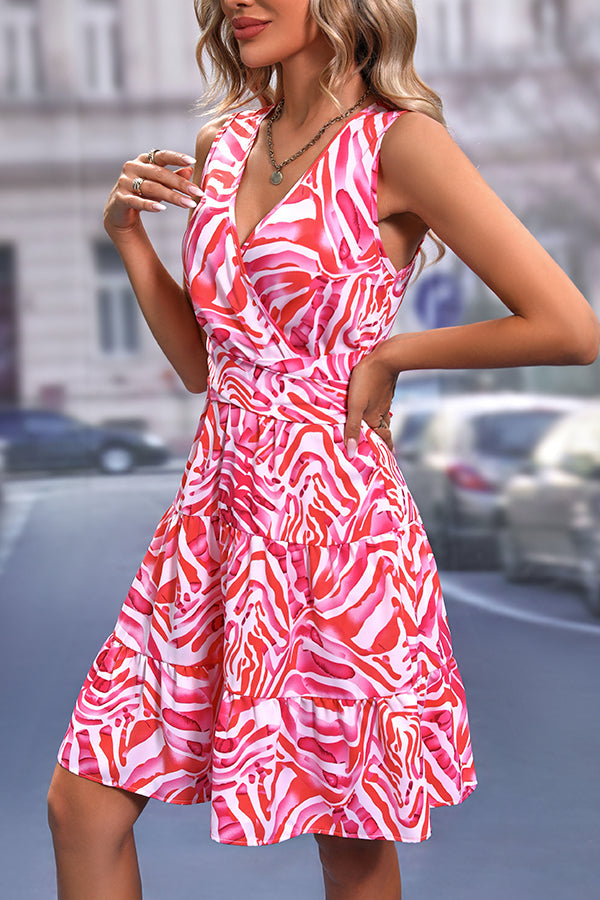 Valantomode | Chic V Neck Printed Tie Casual Dress for Effortless Style