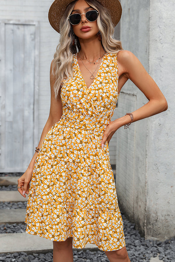 Valantomode | V Neck Floral Tie Waist Dress for Effortless Style