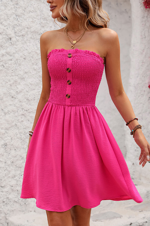 Valantomode | Chic Solid Smocked Mini Dress for Effortless Style