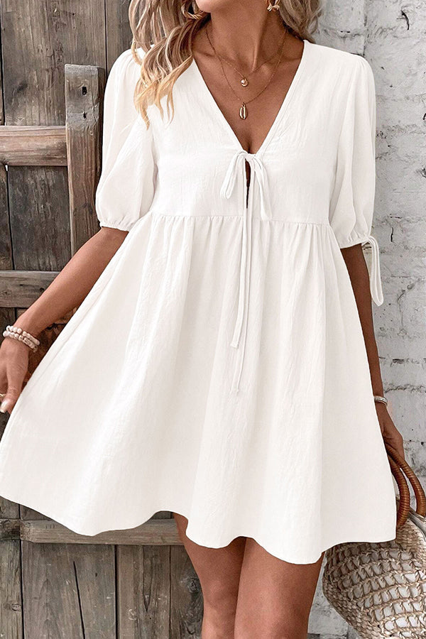 Valantomode | Chic Tie-Front Solid Mini Dress for Effortless Style