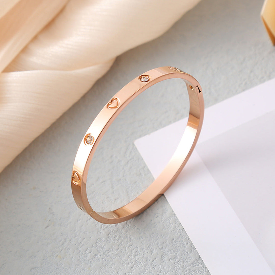 Valantomode | Gold Plated Etched Heart Bangle for Women
