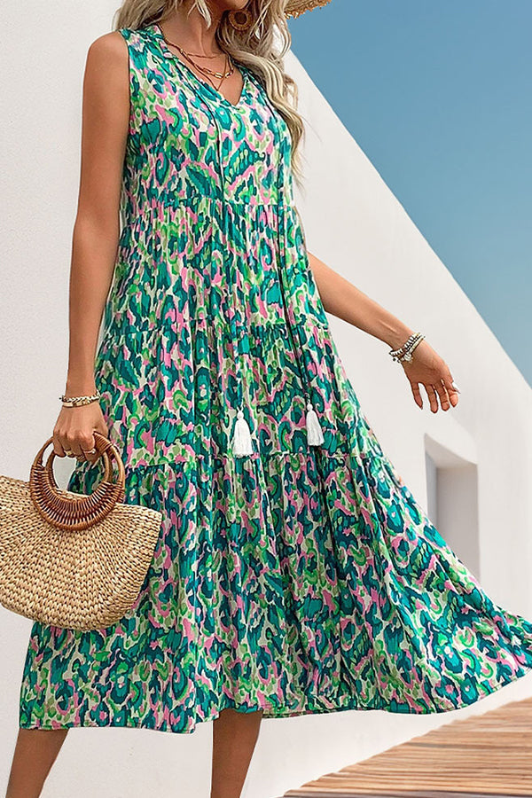 Valantomode | Chic Bohemian Floral Midi Dress for Effortless Style