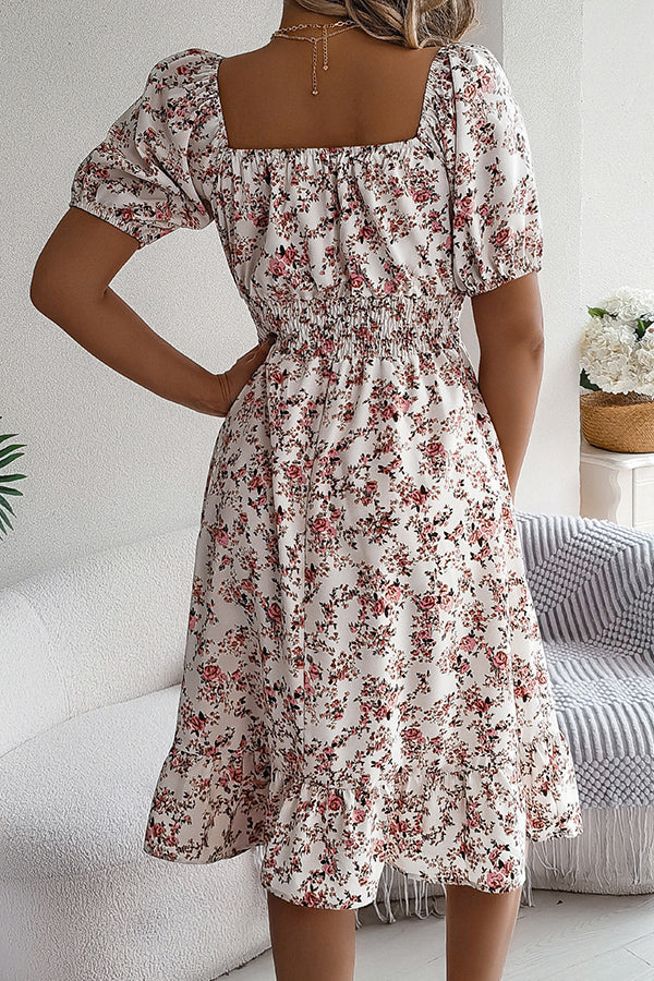Valantomode | Floral Print Smocked Waist Casual Dress for Effortless Style