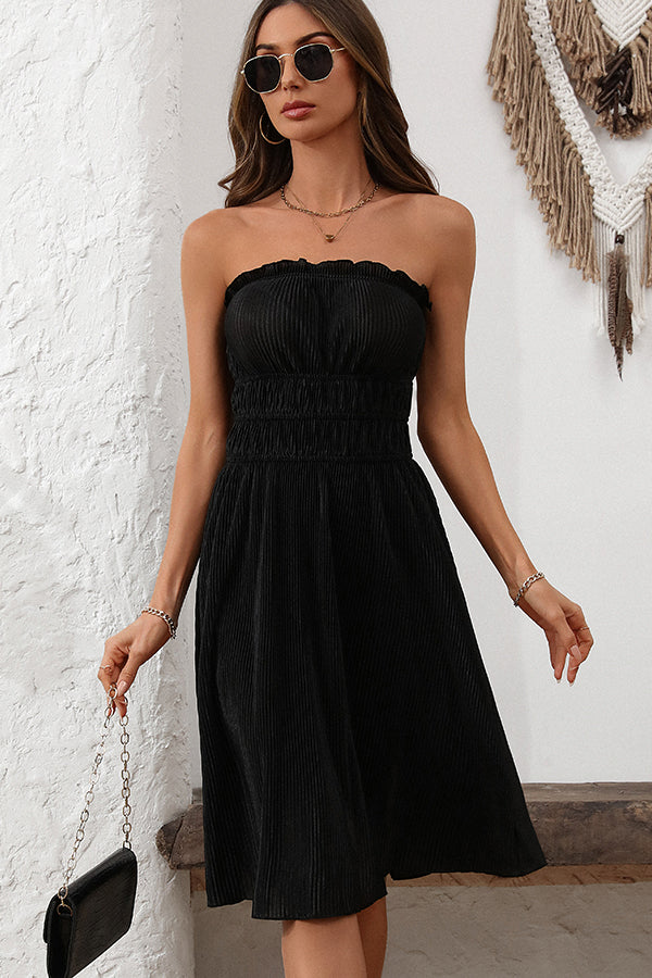 Valantomode | Chic Smocked Waist Bandeau Dress in Solid Colors
