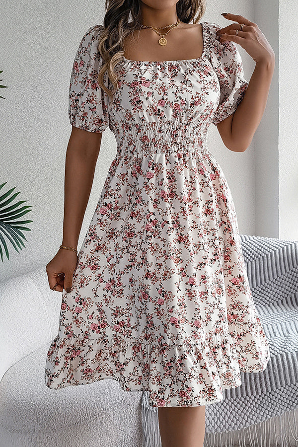 Valantomode | Floral Print Smocked Waist Casual Dress for Effortless Style
