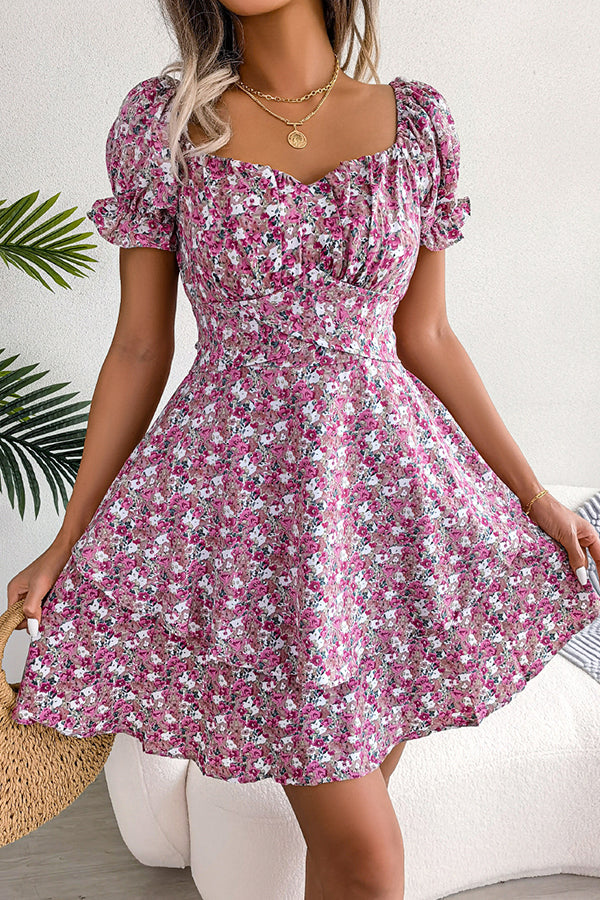 Valantomode | Adorable Floral Print Short Sleeve Casual Dress