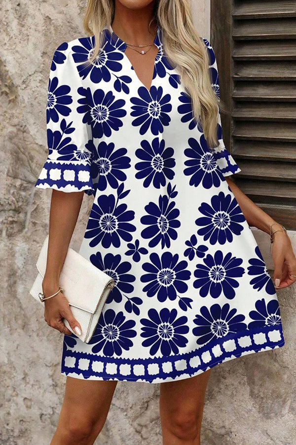 Valantomode | Chic Flared Sleeve Mini Dress with Vibrant Prints