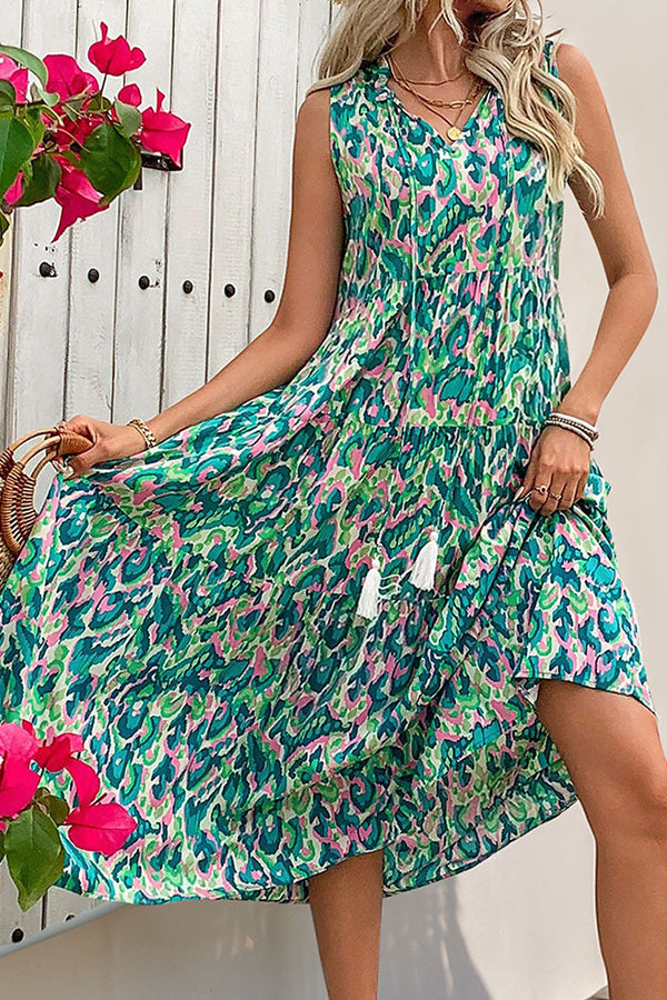 Valantomode | Chic Bohemian Floral Midi Dress for Effortless Style