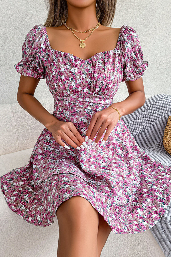 Valantomode | Adorable Floral Print Short Sleeve Casual Dress