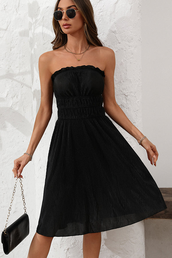 Valantomode | Chic Smocked Waist Bandeau Dress in Solid Colors
