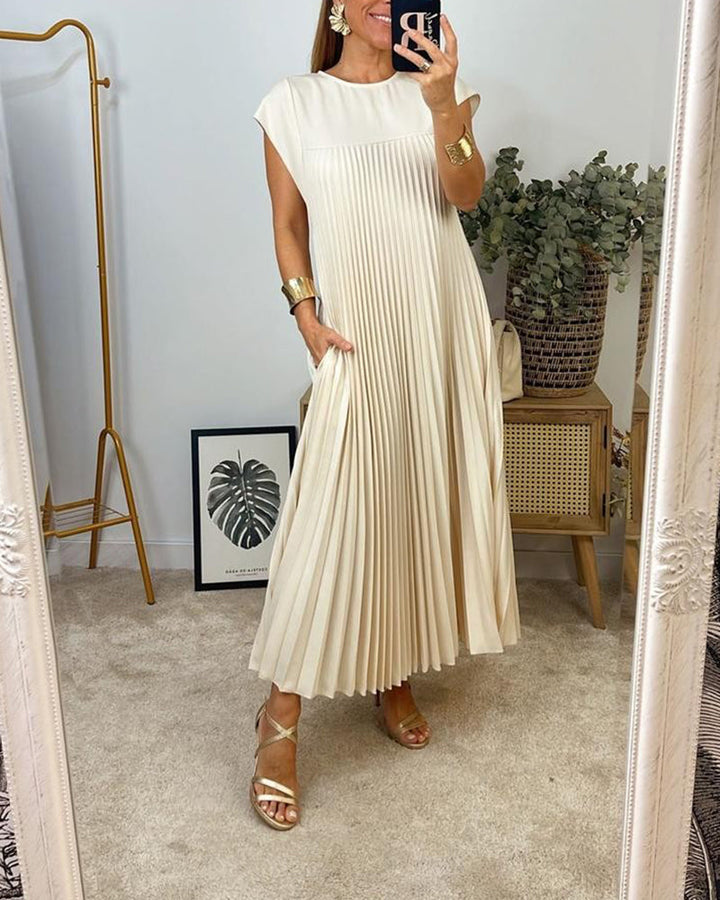 Valantomode | Chic Pleated Dress in Soft Polyester for Everyday Comfort