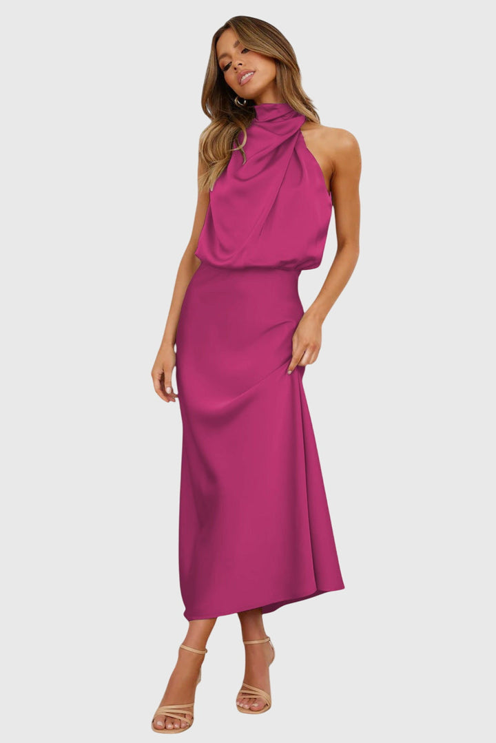 Valantomode | Stylish Satin Halter Dress for Evening Parties