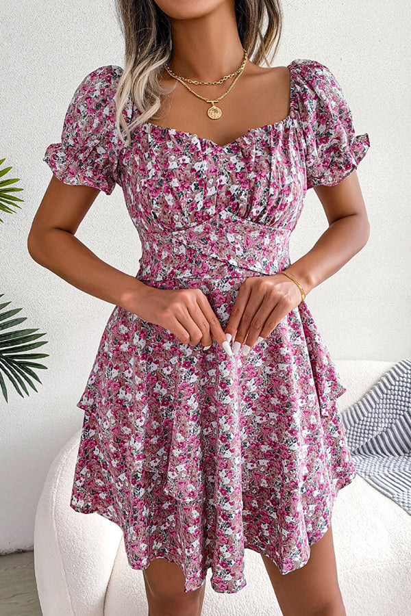 Valantomode | Adorable Floral Print Short Sleeve Casual Dress