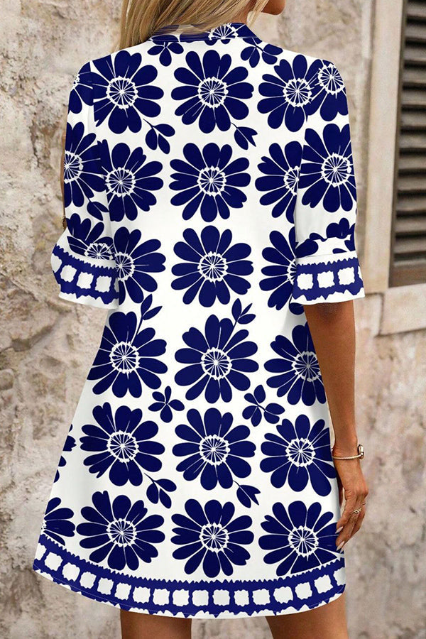 Valantomode | Chic Flared Sleeve Mini Dress with Vibrant Prints