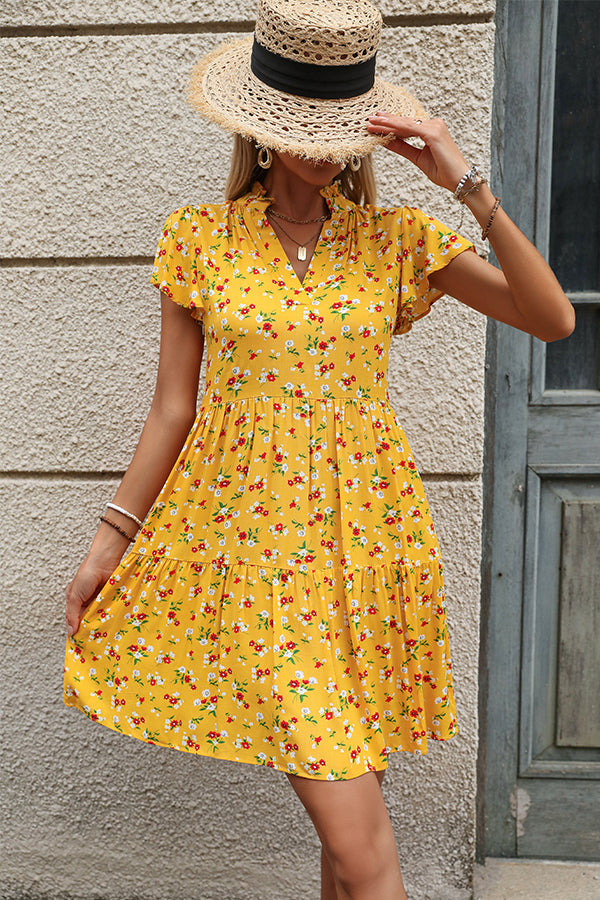 Valantomode | Cute V Neck Floral Mini Dress for Trendy Fashionistas