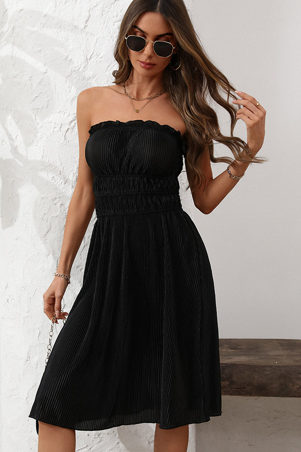 Valantomode | Chic Smocked Waist Bandeau Dress in Solid Colors