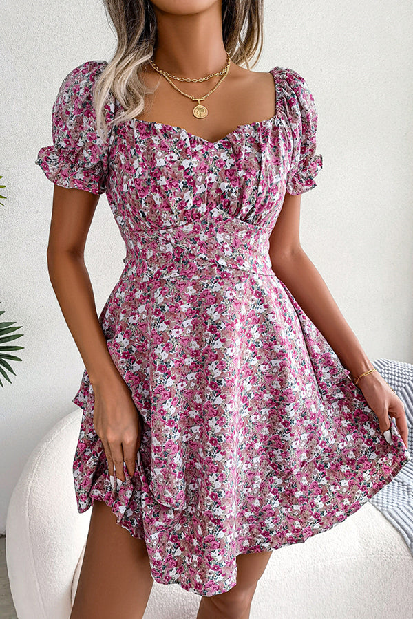 Valantomode | Adorable Floral Print Short Sleeve Casual Dress