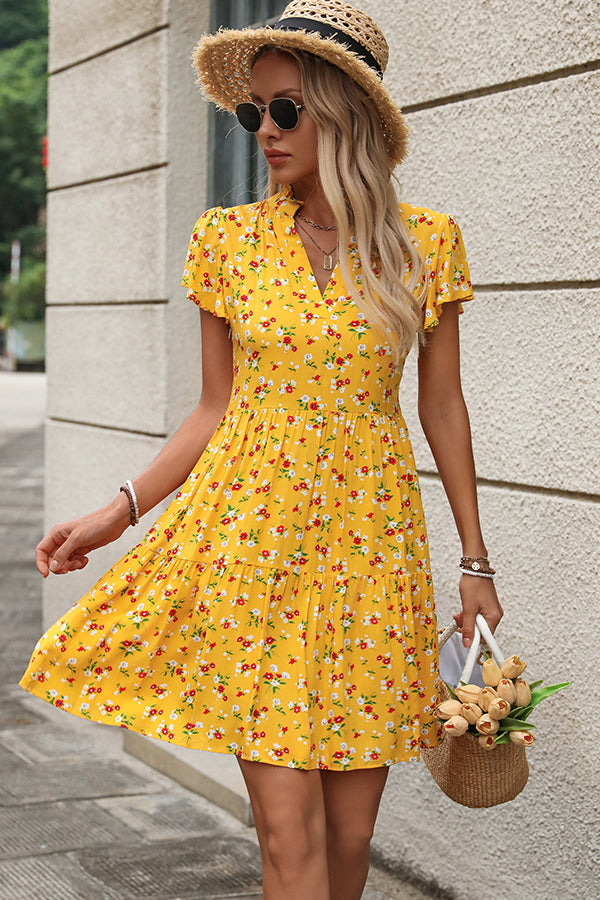 Valantomode | Cute V Neck Floral Mini Dress for Trendy Fashionistas