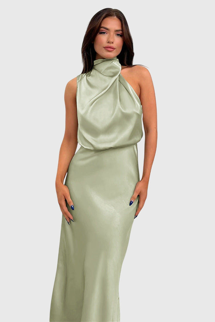Valantomode | Stylish Satin Halter Dress for Evening Parties