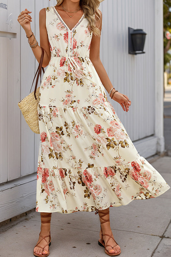 Valantomode | Chic High Waist Floral Maxi Dress for Effortless Style