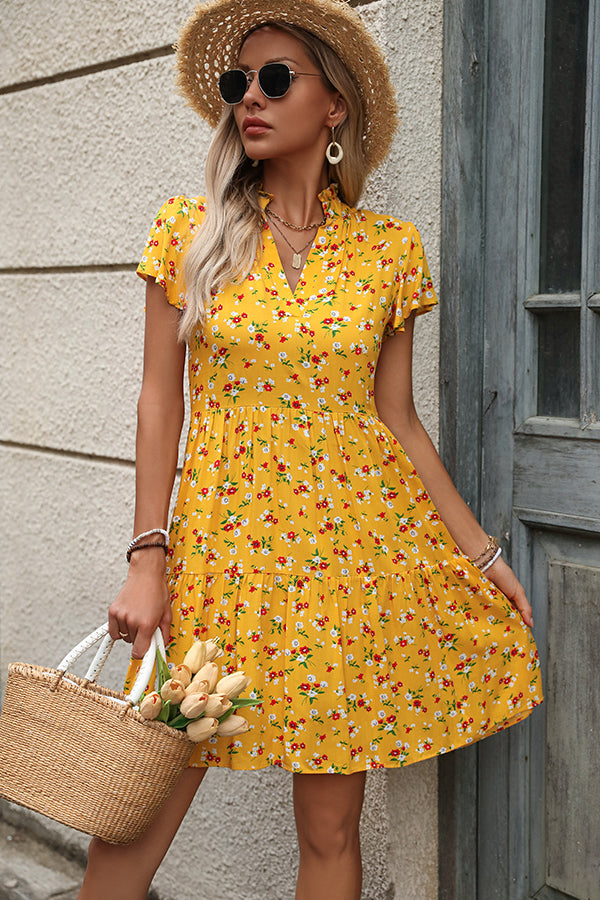 Valantomode | Cute V Neck Floral Mini Dress for Trendy Fashionistas