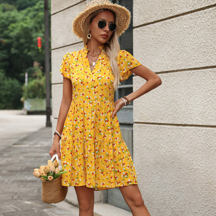 Valantomode | Cute V Neck Floral Mini Dress for Trendy Fashionistas