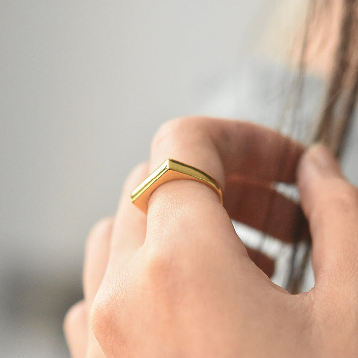 Valantomode | Plated Geometric Open-Ended Ring with Minimalist Monolithic Architecture