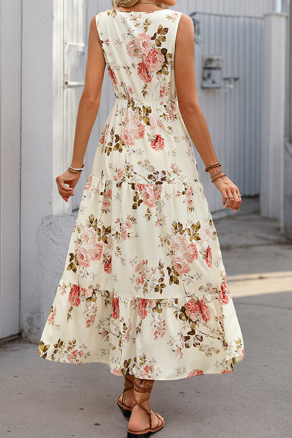 Valantomode | Chic High Waist Floral Maxi Dress for Effortless Style