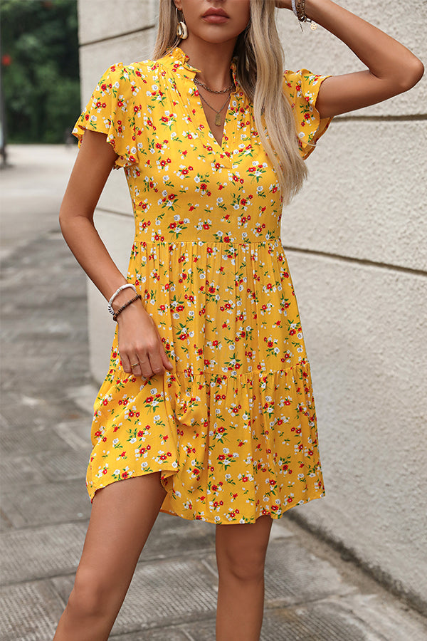 Valantomode | Cute V Neck Floral Mini Dress for Trendy Fashionistas