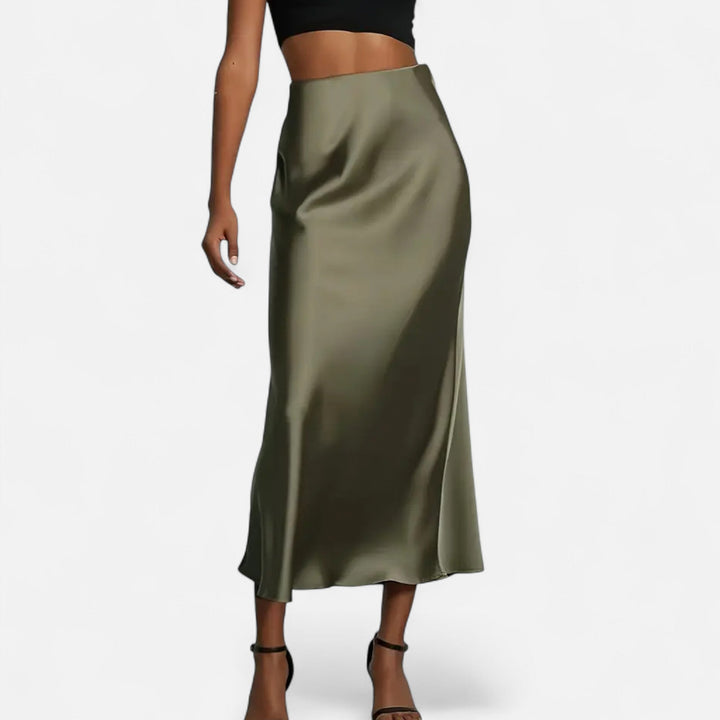 Valantomode | Women’s High-Waist Satin Midi Skirt