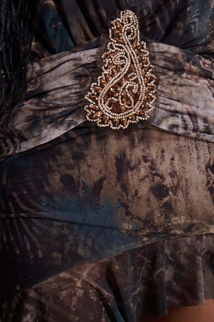Valantomode | Chic Brown Mini Dress with Plunge Neckline for Night Out
