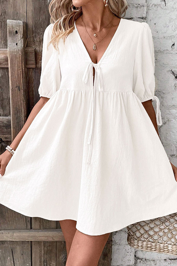 Valantomode | Chic Tie-Front Solid Mini Dress for Effortless Style