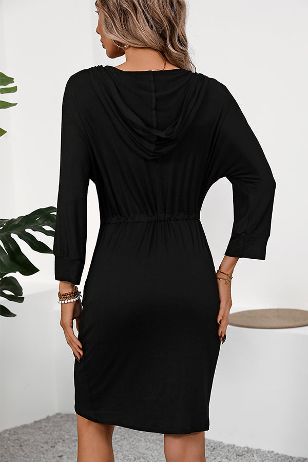 Valantomode | Stylish Solid Color Long Sleeve Hooded Dress for Women