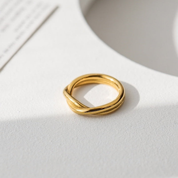 Valantomode | Plated Amaya Double Layer Ring with Parallel Linear Architecture