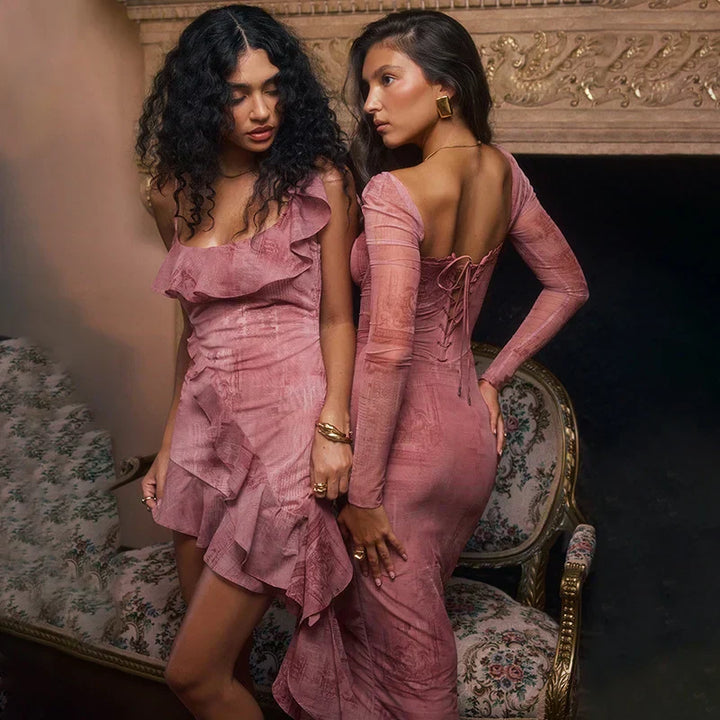 Valantomode | Elegant Pink Bodycon Midi Dress for Women’s Gala Events