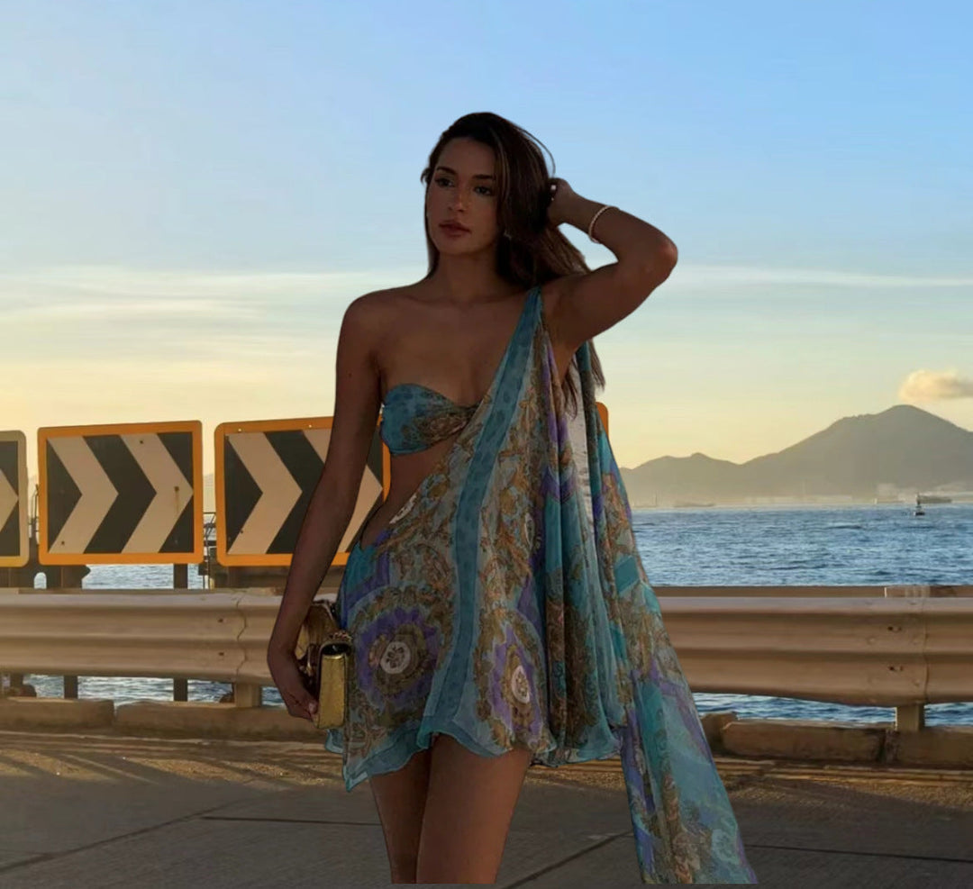 Valantomode | Asymmetrical Draped Women's Dress for Effortless Style