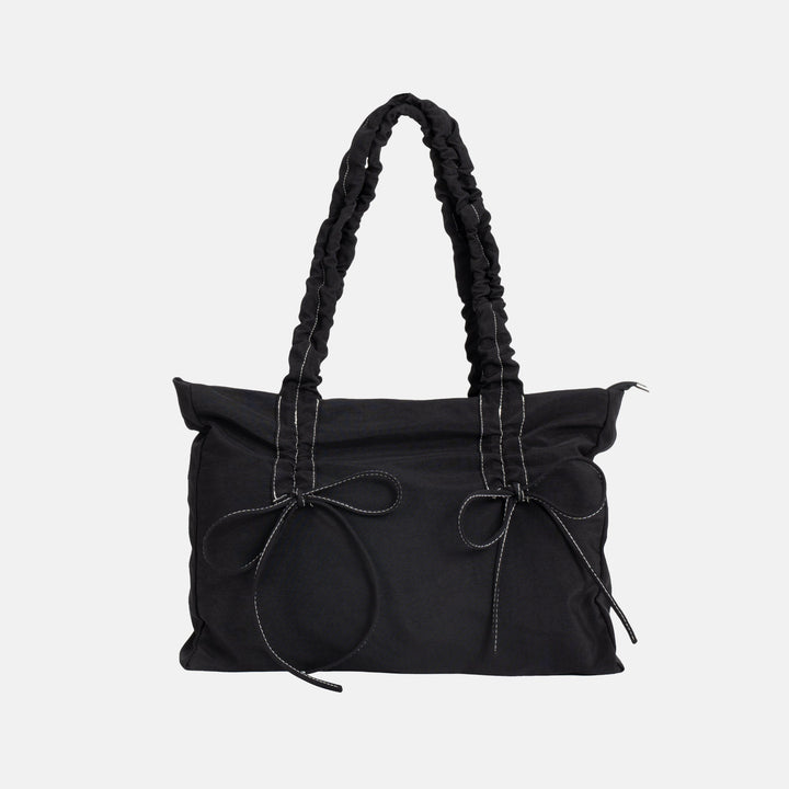 Valantomode | Luna Ribbon Kinetic Tote – Lightweight Adjustable Nylon Shoulder Bag with Ribbon Detail